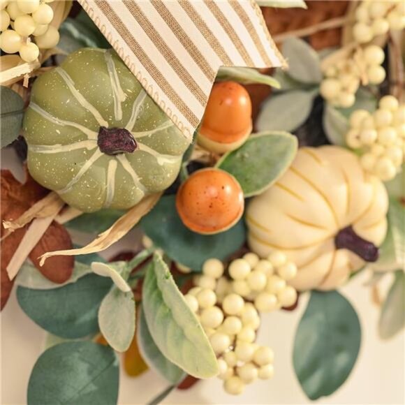 Valery Madelyn Fall Wreaths for Front Door Outside, 20'' Farmhouse Autumn Door - Picture 5 of 7